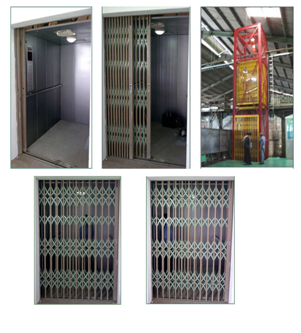 Thang máy tải hàng cửa sắt xếp